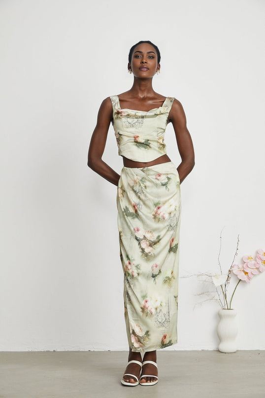 Fabiola Neutrals Floral Print Sleeveless Midi Dress
