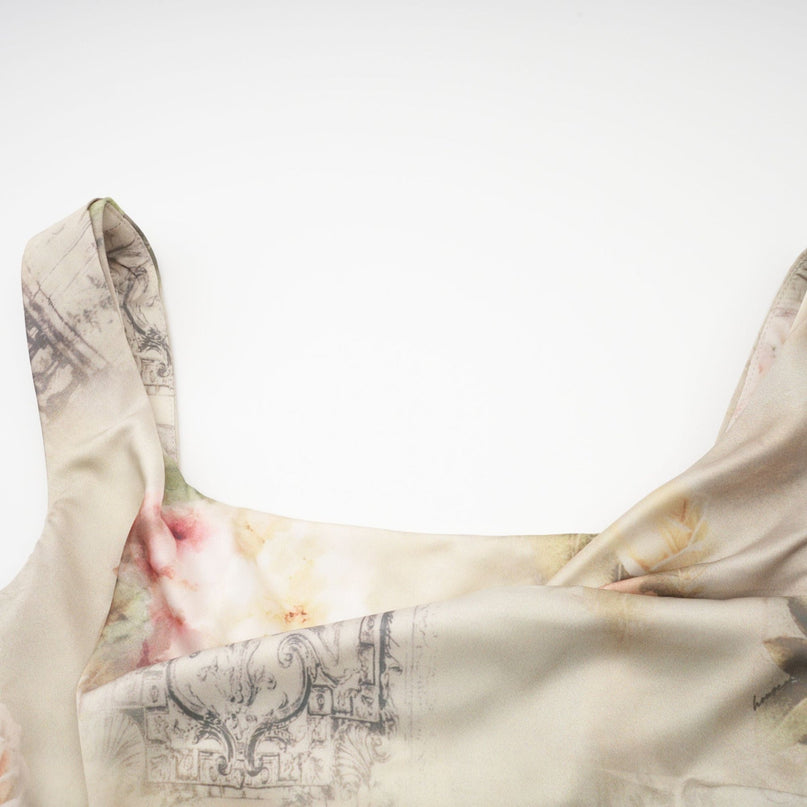 Fabiola Neutrals Floral Print Sleeveless Midi Dress 59% Acetate 41% Elastane Rear Zip Fastening