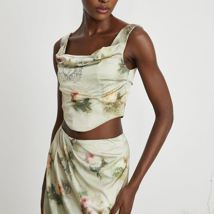 Fabiola Neutrals Floral Print Sleeveless Midi Dress