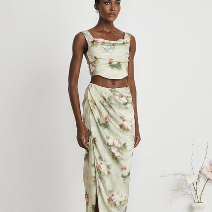 Fabiola Neutrals Floral Sleeveless Midi Dress Acetate Elastane Blend