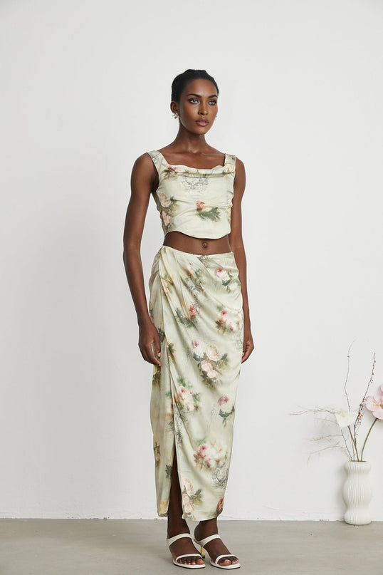 Fabiola Neutrals Floral Sleeveless Midi Dress Acetate Elastane Blend