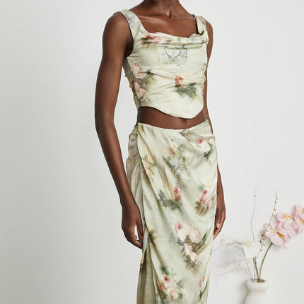 Fabiola Neutrals Floral Sleeveless Midi Dress Acetate Elastane Blend