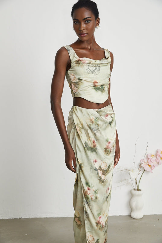 Fabiola Neutrals Floral Sleeveless Midi Dress Acetate Elastane Blend
