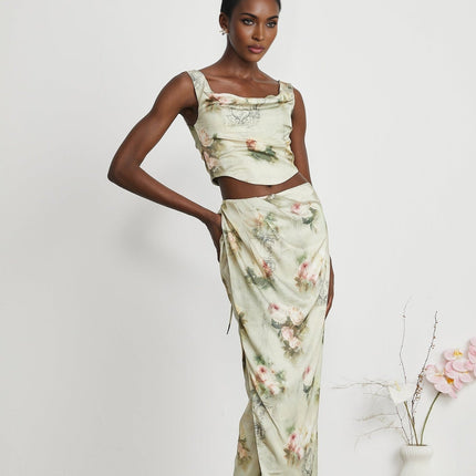 Fabiola Neutrals Floral Sleeveless Midi Dress 59% Acetate 41% Elastane Rear Zip Fastening