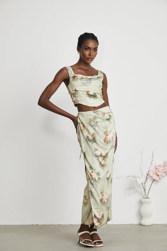 Fabiola Neutrals Floral Sleeveless Midi Dress 59% Acetate 41% Elastane Rear Zip Fastening