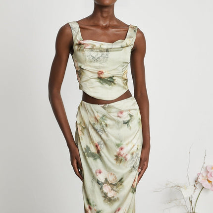 Fabiola Neutrals Floral Sleeveless Midi Dress