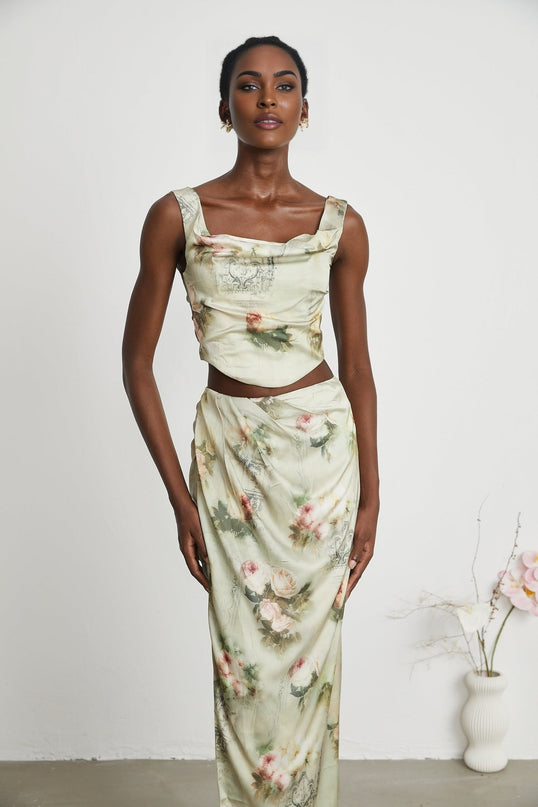 Fabiola Neutrals Floral Sleeveless Midi Dress