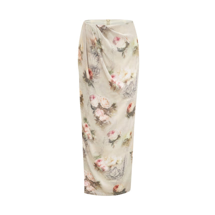 Fabiola Neutrals Floral Sleeveless Midi Dress Acetate Elastane Zip Fastening
