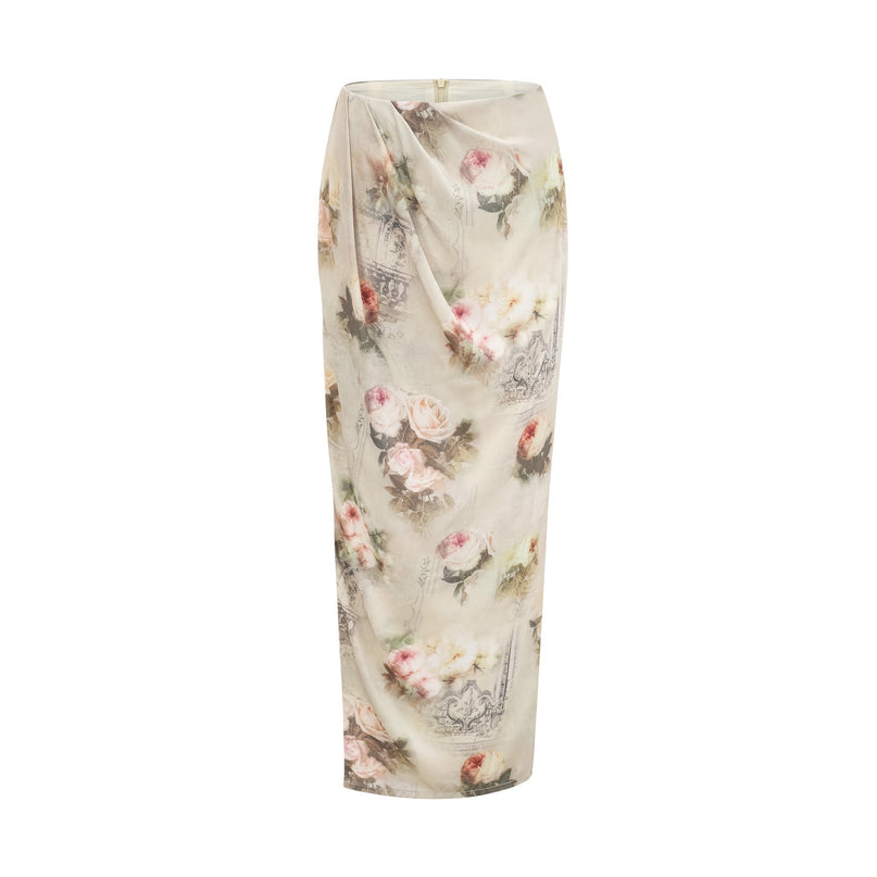 Fabiola Neutrals Floral Sleeveless Midi Dress Acetate Elastane Zip Fastening