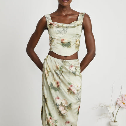 Fabiola Neutrals Floral Sleeveless Midi Dress