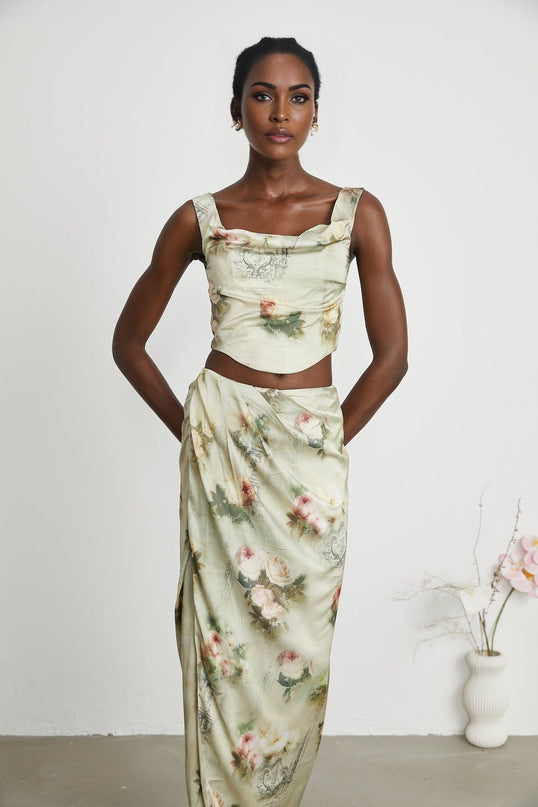 Fabiola Neutrals Floral Sleeveless Midi Dress