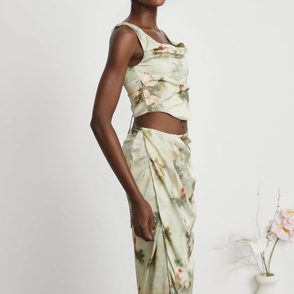 Fabiola Neutrals Floral Sleeveless Midi Dress 59% Acetate 41% Elastane Rear Zip Fastening
