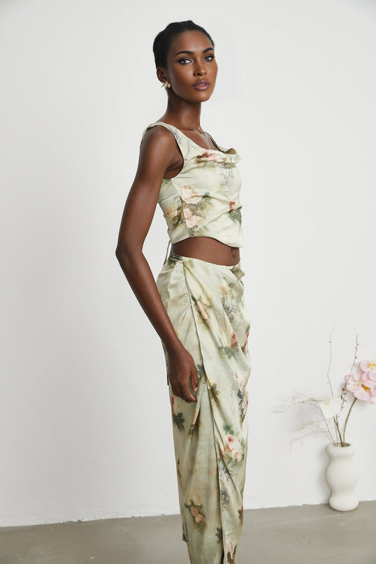 Fabiola Neutrals Floral Sleeveless Midi Dress 59% Acetate 41% Elastane Rear Zip Fastening