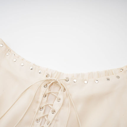 Fabiola Neutrals Mini Dress in Chiffon with Lace-Up Detailing and Flared Hem for Special Occasions