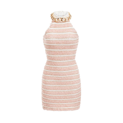 Fabiola Pink Chain-Link Embellished Mini Dress