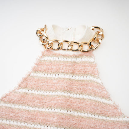 Fabiola Pink Chain-Link Halterneck Mini Dress