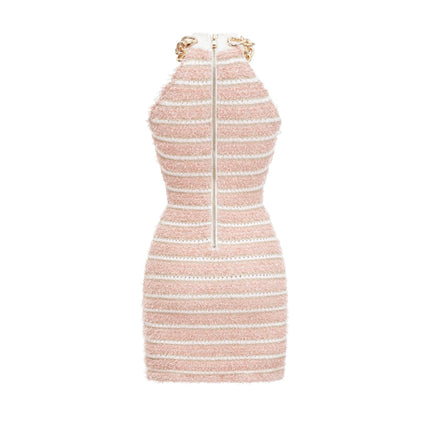 Fabiola Pink Halterneck Chain-Link Mini Dress