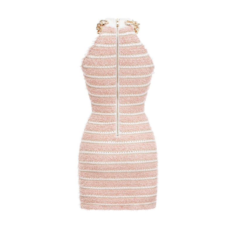 Fabiola Pink Halterneck Chain-Link Mini Dress