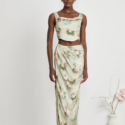 Fabiola Neutrals Floral Print Sleeveless Midi Dress Acetate Elastane Blend
