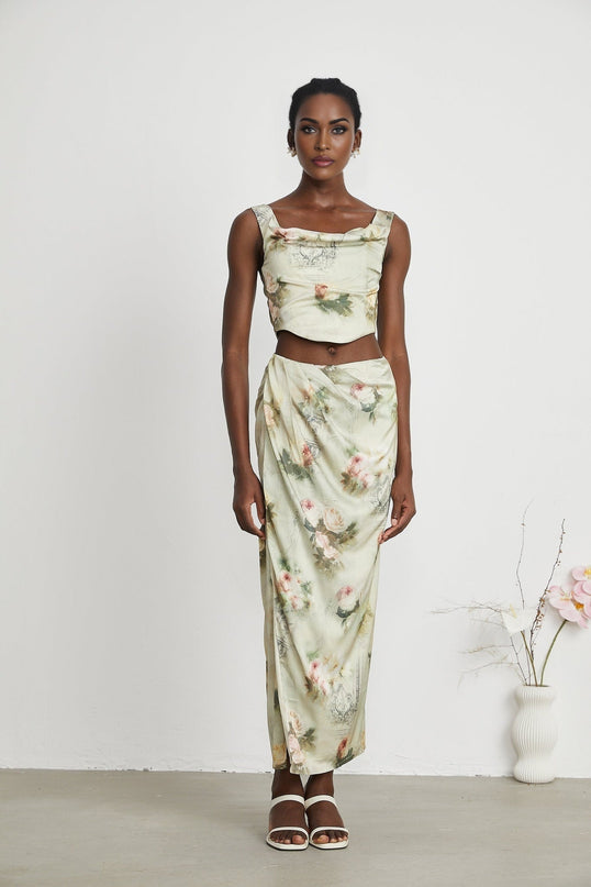 Fabiola Neutrals Floral Print Sleeveless Midi Dress Acetate Elastane Blend