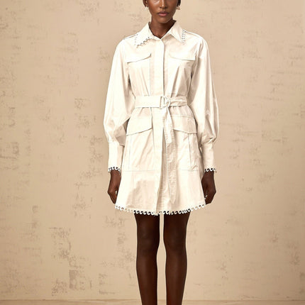 Fabiola White Mini Dress with Lapels and Gigot Sleeves