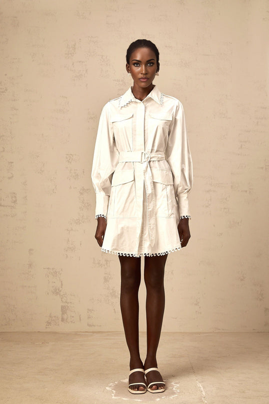 Fabiola White Mini Dress with Lapels and Gigot Sleeves