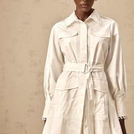 Fabiola White Mini Dress with Lapels and Gigot Sleeves