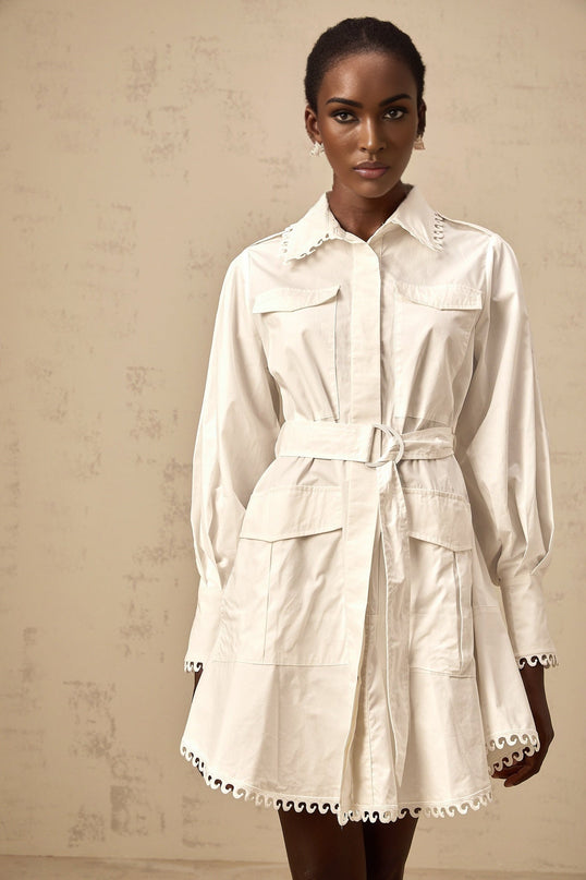 Fabiola White Mini Dress with Lapels and Gigot Sleeves