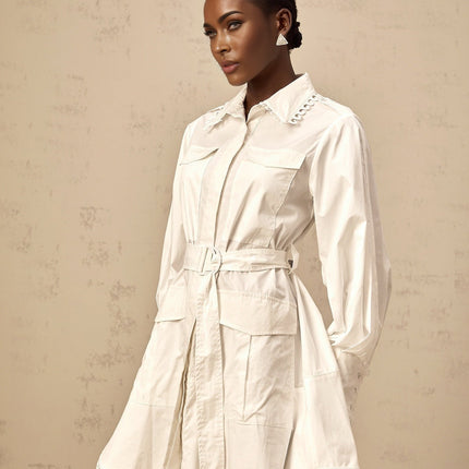Fabiola White Mini Dress with Lapels and Gigot Sleeves