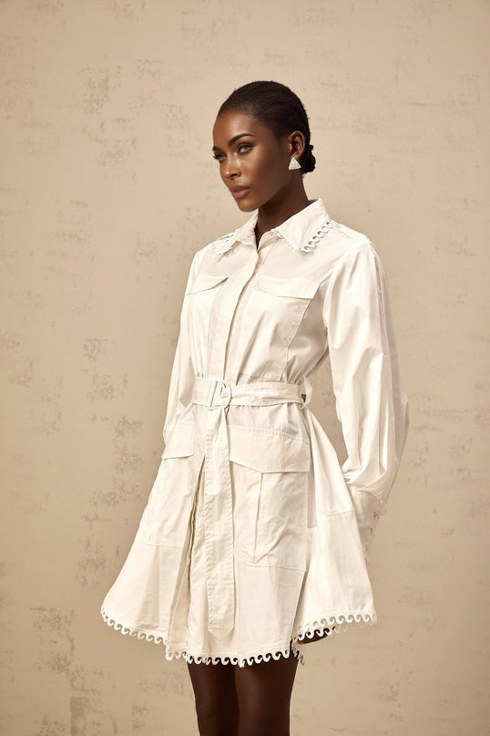 Fabiola White Mini Dress with Lapels and Gigot Sleeves