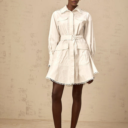 Fabiola White Mini Dress with Lapels and Gigot Sleeves