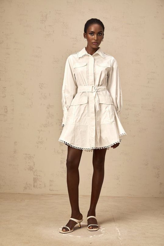 Fabiola White Mini Dress with Lapels and Gigot Sleeves