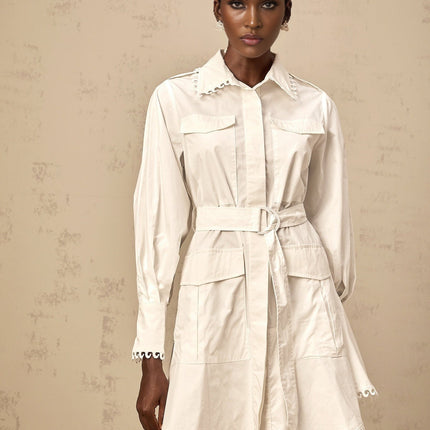 Fabiola White Mini Dress with Lapels and Gigot Sleeves