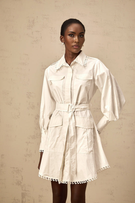Fabiola White Mini Dress with Lapels and Gigot Sleeves