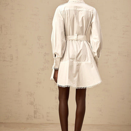 Fabiola White Mini Dress with Lapels and Gigot Sleeves