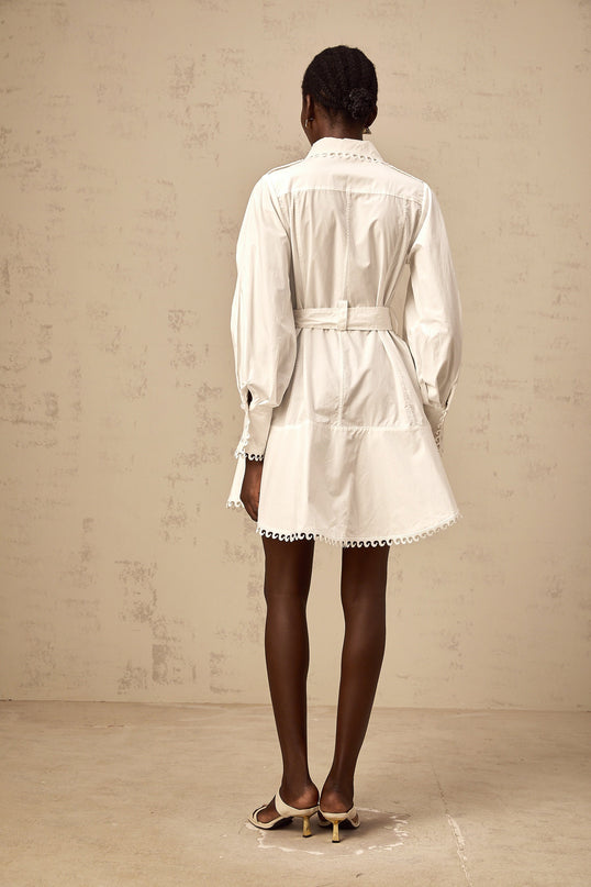 Fabiola White Mini Dress with Lapels and Gigot Sleeves
