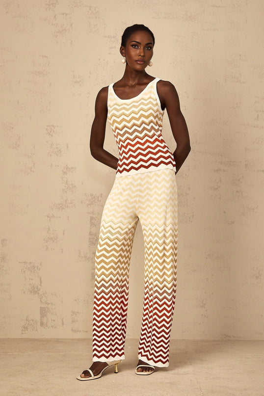 Fabiola Yellow Chevron Knit Top Trousers Set