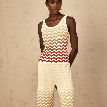 Fabiola Yellow Chevron Knit Top Trousers Set