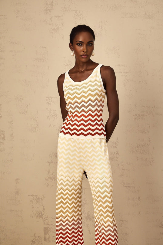 Fabiola Yellow Chevron Knit Top Trousers Set