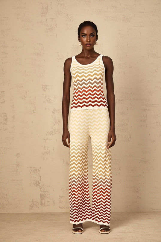 Fabiola Yellow Chevron Knit Top Trousers Set