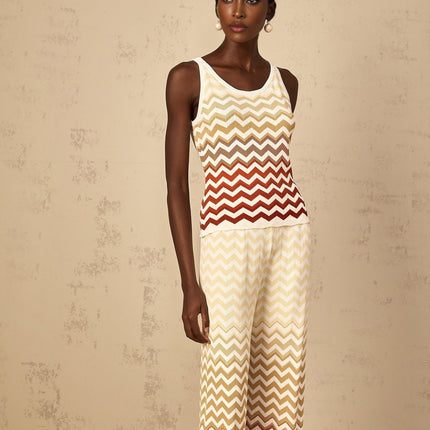 Fabiola Yellow Chevron Knit Top Trousers Set