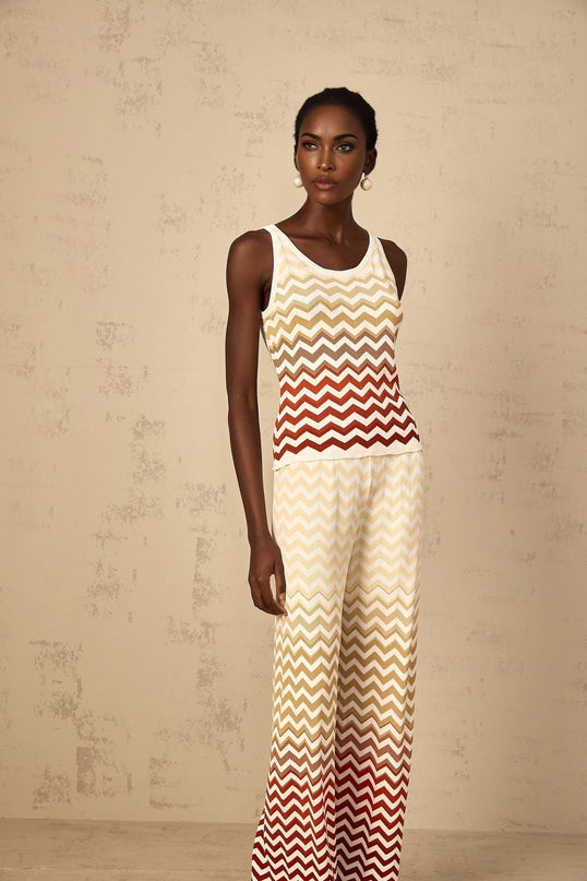 Fabiola Yellow Chevron Knit Top Trousers Set