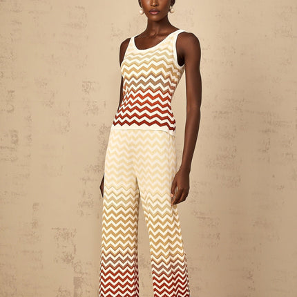Fabiola Yellow Chevron Knit Top Trousers Set