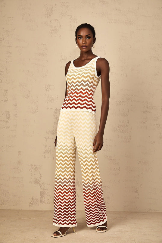 Fabiola Yellow Chevron Knit Top Trousers Set