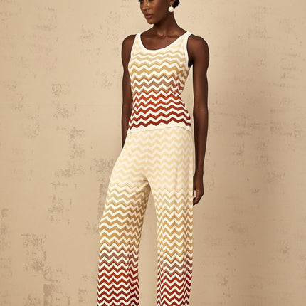 Fabiola Yellow Chevron Knit Top Trousers Set