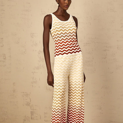 Fabiola Yellow Chevron Knit Top Trousers Set
