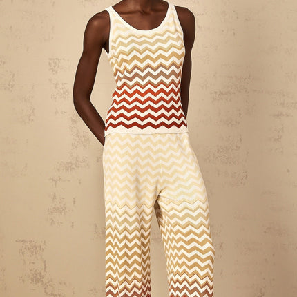Fabiola Yellow Chevron Knit Top Trousers Set