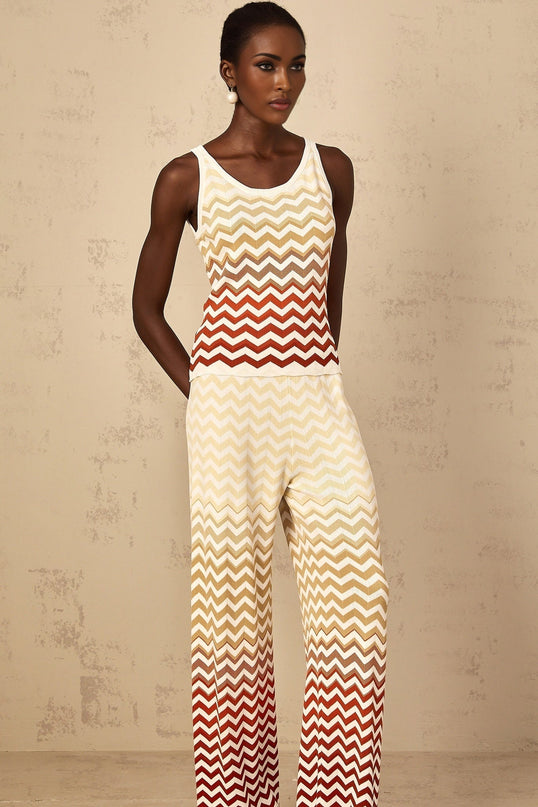 Fabiola Yellow Chevron Knit Top Trousers Set