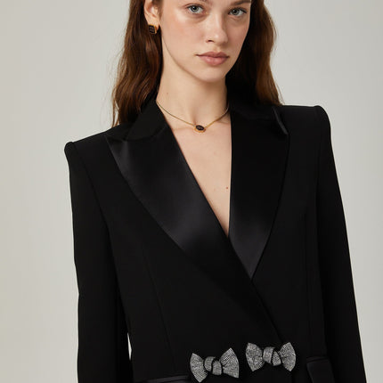 Faith Black Blazer with Crystal-Embellished Bow Detail in Viscose and Wool