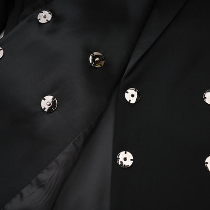 Faith Black Blazer Crystal Embellished Bow Detail Viscose Wool Long Sleeves Peak Lapels Shoulder Pads Satin Finish Panels Welt Pockets Straight Hem Tailored Finish Elegance Glamour Wardrobe